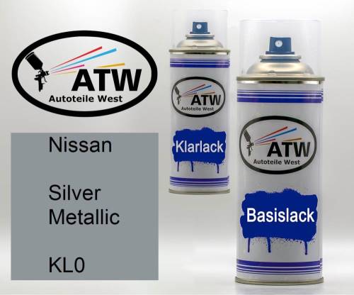 Nissan, Silver Metallic, KL0: 400ml Sprühdose + 400ml Klarlack - Set, von ATW Autoteile West.